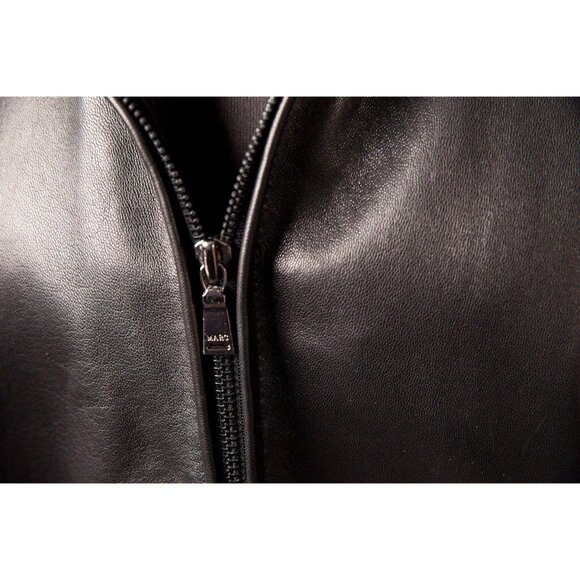 Women’s MARC NEW YORK Andrew Marc Leather Coat Hood Black Faux Fur M - Picture 3 of 10